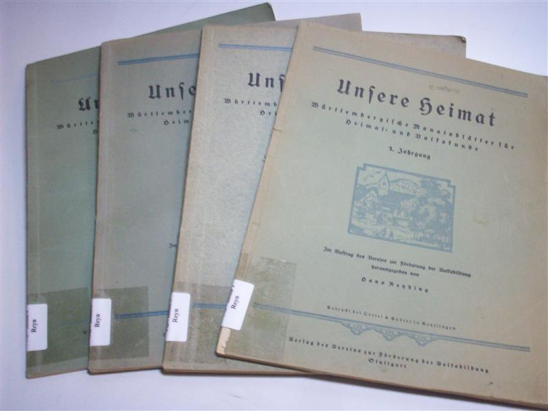Unsere Heimat. Württembergische Monatsblätter für Heimat-und Volkskunde. Jahrgang 1. 1921 bis Jahrgang 4. 1924,  4 Bände mit jeweils 12 Nummern.