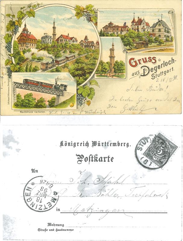 Ansichtskarte / Postkarte / Gruss aus Degerloch -Stuttgart. (Zahnradbahn Zacke)