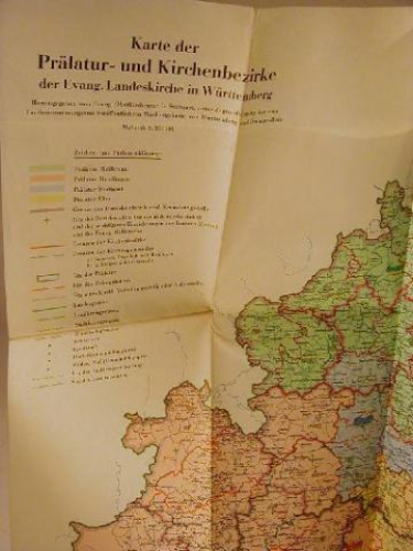 Karte der Prälatur - und Kirchenbezirke der Evang. Landeskirche in Württemberg. Maßstab 1:350 000
