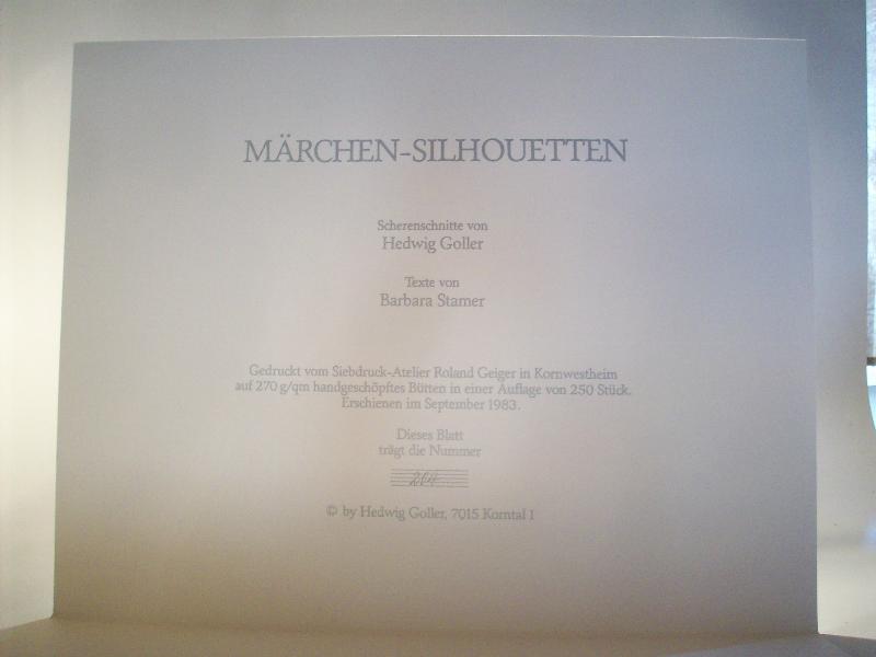 Märchen-Silouetten. Scherenschnitte von Hedwig Goller (signiert) - Texte von Barbara Stamer. Serigraphie