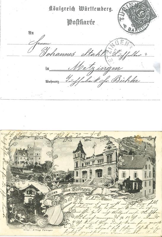 Ansichtskarte / Königreich Württemberg Postkarte / Fotokarte. Gruss aus Tübingen. 1898 (verschiedene Verbindungshäuser)