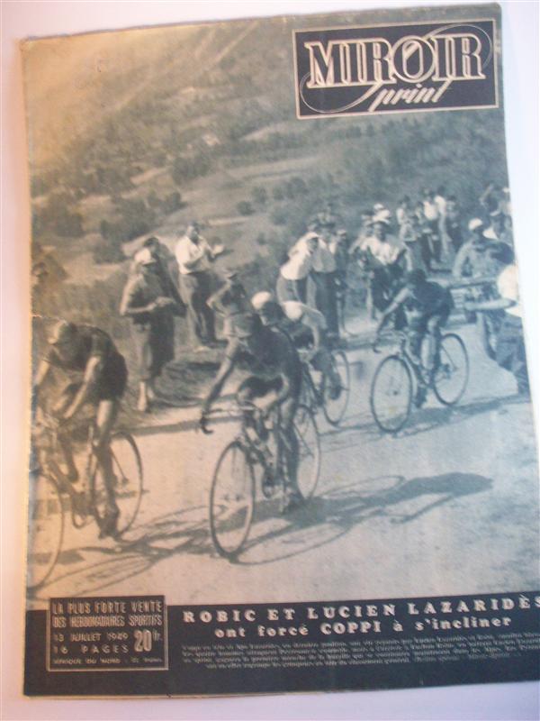 Miroir sprint. 13. Juillet 1949. Robic et Lucien Lazarides ont force Coppi a s incliner. 11. Etappe:  Pau - Luchon.  Tour de France 