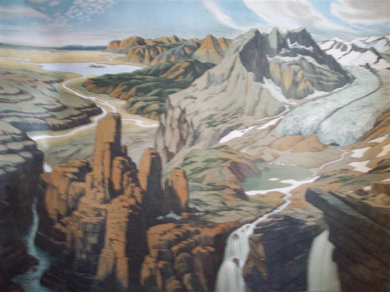 Schreibers künstlerische Wandbilder für den Anschauungs-Unterricht nach Angaben von Franz Engleder gezeichnet von Leo Kainradl. (Gebirge Gletscher)