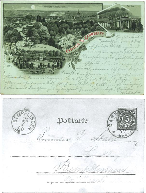 Ansichtskarte / Postkarte / Mondscheinkarte.  Stuttgart - Cannstatt. Wilhelma / Kur-Saal / Cannstatt v. Rosenstein. Gruss aus Cannstatt. 1900