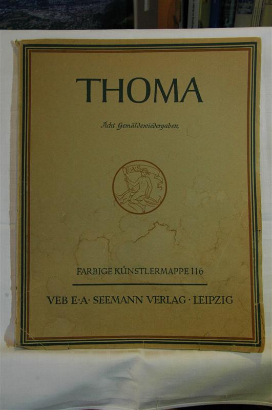 Hans Thoma (1839-1924). Acht farbige Gemäldewiedergaben. Mit einer Einführung von Ruth Matthaes. Farbige Künstlermappe 116.  Beigelegt ist ein Blatt mit biographischen Angaben zu Dr. Ruth Mathaes und ein 9-seitiger Wikipedia-Ausdruck über den Künstler.