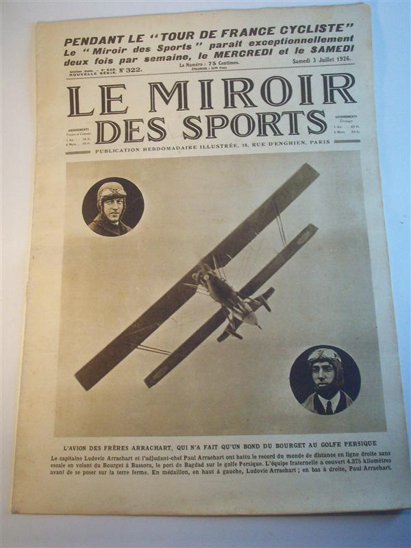 Le Miroir des Sports. Publication Hebdomadaire illustrée. Nr. 322 vom 3.7.1926.  (5. Etappe, Le Havre - Cherbourg). Tour de France