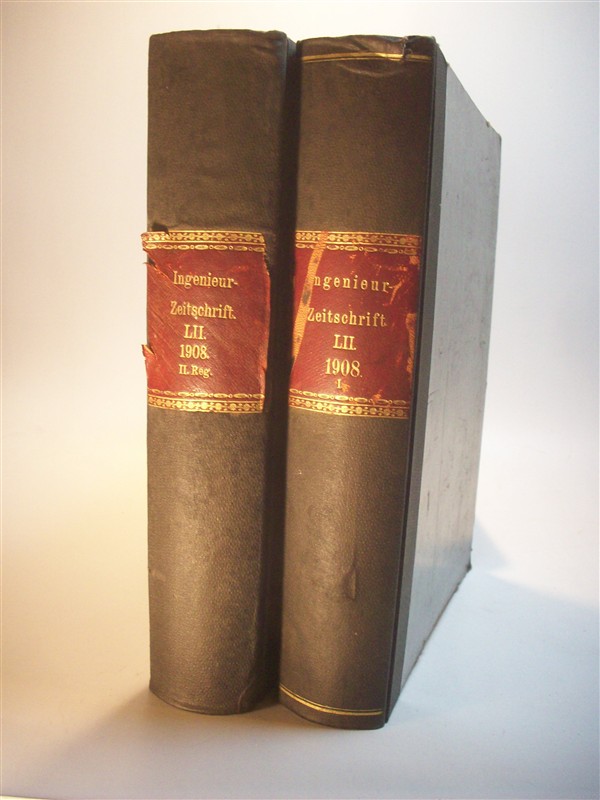 Zeitschrift des Vereines Deutscher Ingenieure. (Verein / Vereins). LII,  Band 52, Zweiundfünfzigster Jahrgang. Kompletter Jahrgang in 2 Bänden: 1908 I. Erstes Halbjahr. Heft 1 bis 26. / 1908. II. Zweites Halbjahr. Heft 27 bis 52. Ingenieur-Zeitschrift. 