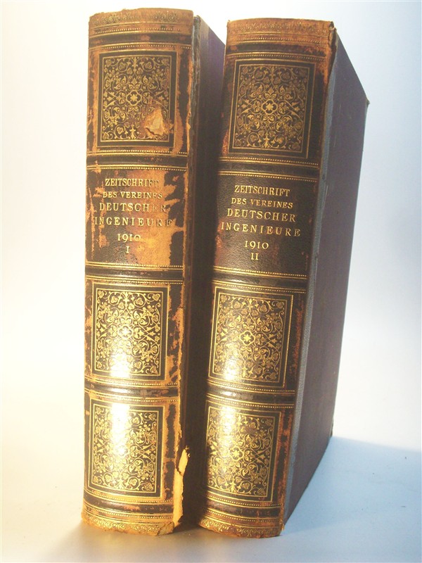Zeitschrift des Vereines Deutscher Ingenieure. (Verein / Vereins). LIV,  Band 54, Vierundfünfzigster Jahrgang. Kompletter Jahrgang in 2 Bänden: 1910 I. Erstes Halbjahr. Heft 1 bis 26. / 1910. II. Zweites Halbjahr. Heft 27 bis 52. Ingenieur-Zeitschrift. 