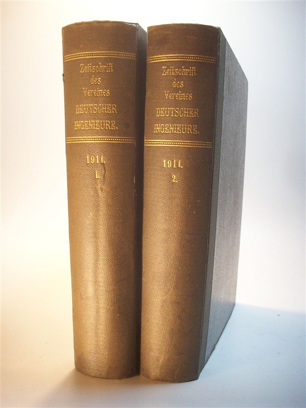 Zeitschrift des Vereines Deutscher Ingenieure. (Verein / Vereins). LV,  Band 55, Fünfundfünfzigster Jahrgang. Kompletter Jahrgang in 2 Bänden: 1911 I. Erstes Halbjahr. Heft 1 bis 27. / 1911. II. Zweites Halbjahr. Heft 28 bis 52. Ingenieur-Zeitschrift. 