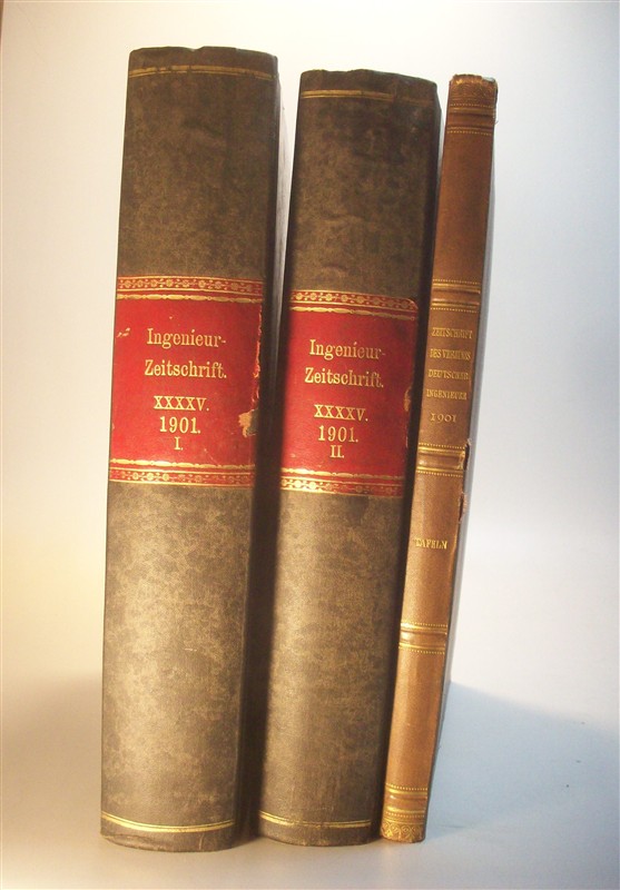 Zeitschrift des Vereines Deutscher Ingenieure. (Verein / Vereins). XXXXV. (45)  Fünfundvierzigster Jahrgang. Kompletter Jahrgang in  3 Bänden: 1901 I. Erstes Halbjahr. Heft 1 bis 26. / 1901 II. Zweites Halbjahr. Heft 27 bis 52. (3) Tafel-Band mit 26 Tafeln. Ingenieur-Zeitschrift. 